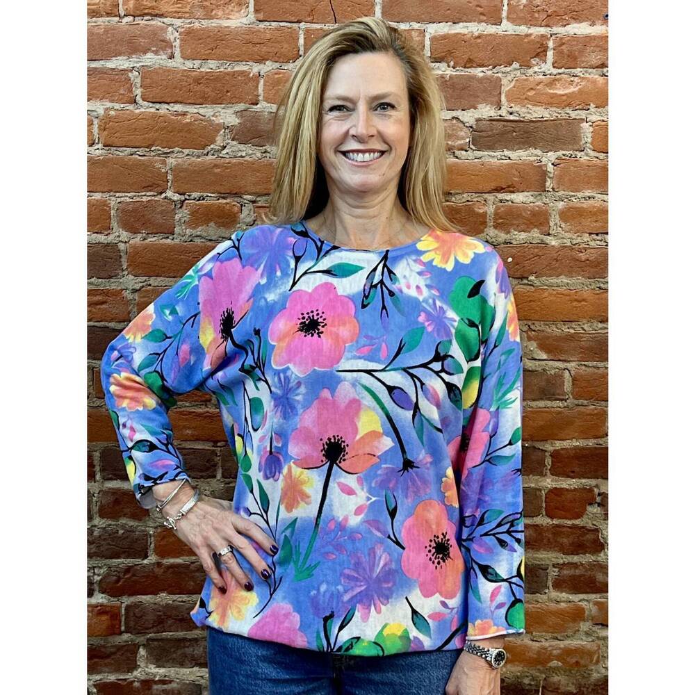 NEW SHANA APPAREL crew neck sweater in purple multicolor